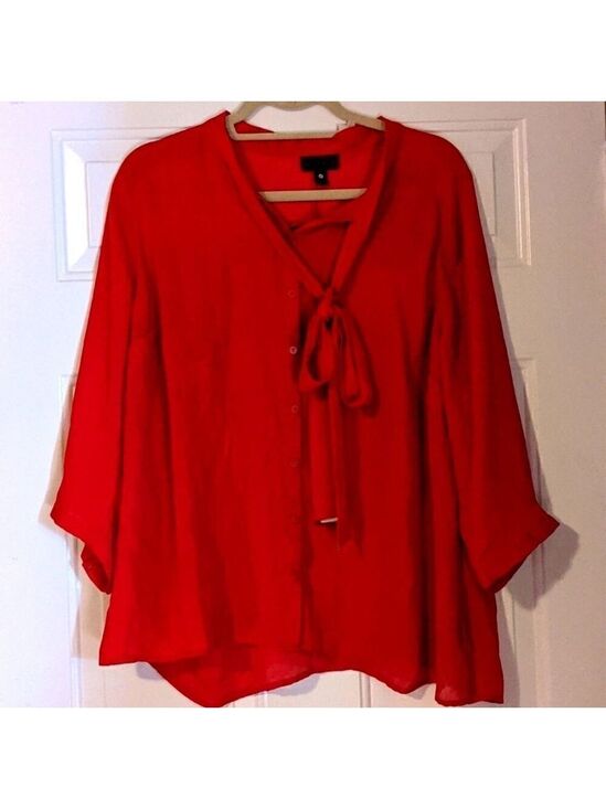 Worthington Tops - Worthington Red Sheer Top 3/4 Sleeves 1X Holidays Valentine's Day Patriotic